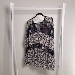 Free People | Isabelle Swing Tunic Top | Babydoll Sheer Black Floral